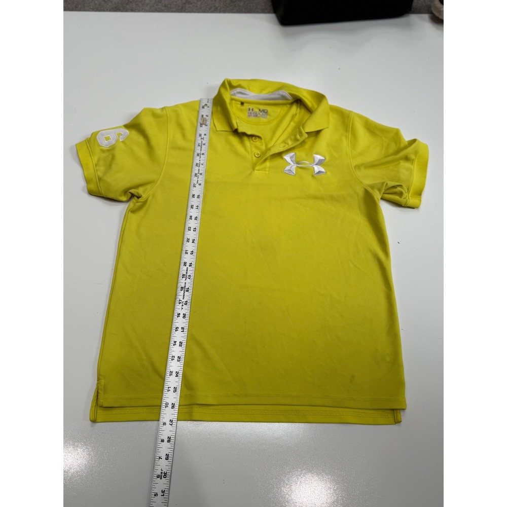 Under Armour Mens MD Regular Yellow HeatGear Short Sleeve Polo Shirt Logo 9